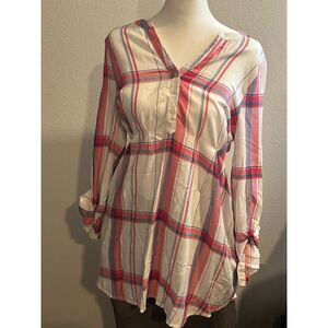 LED Luxe Essentials Plaid Maternity Tunic Top, XS NWT